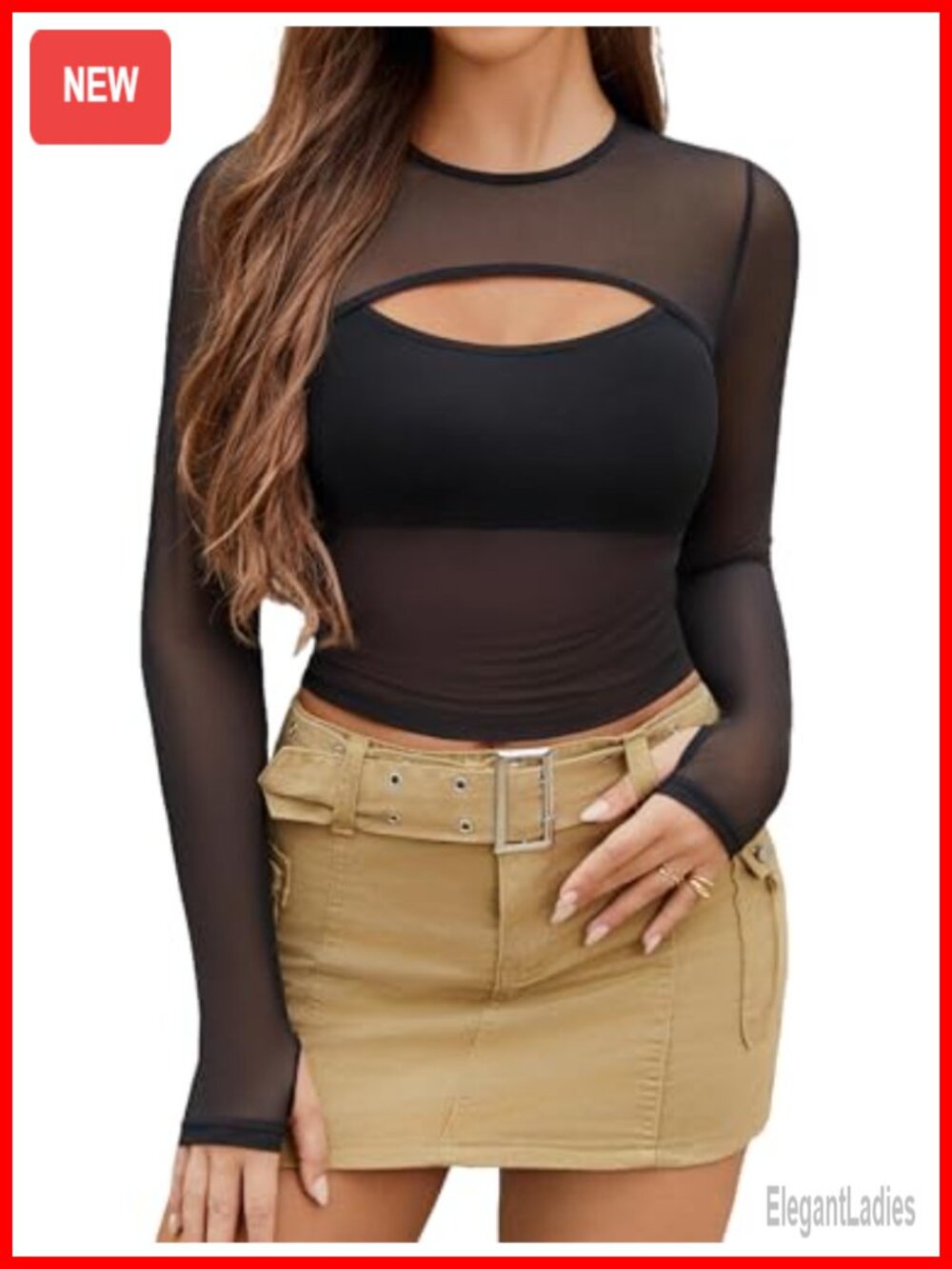 Avidlove Womens Sheer Mesh Crop Top Cutout Long Sleeve Going Out Top
